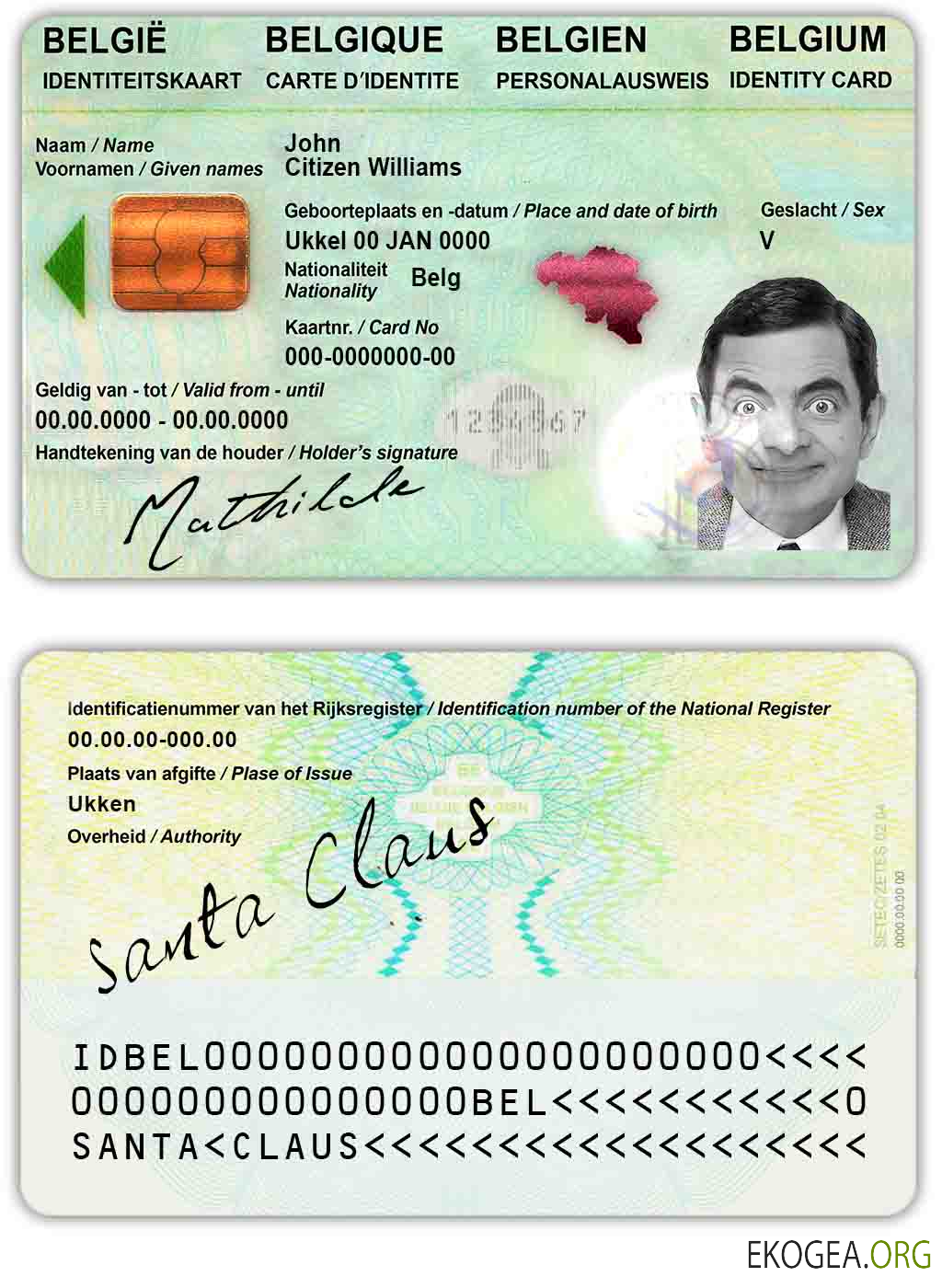 Carte d'identité belge template Carte d'identité belge template